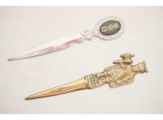 Pair Of Letter Openers Including Incan Cameo Handle
