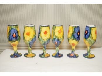 Set Of 6 Hand Painted Spanish Sherry Glasses