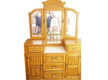 A Light Oak  Stanley Furniture Mirrored Dresser