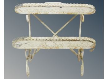 An Antique White Painted Metal 2 Tier Plant Stand