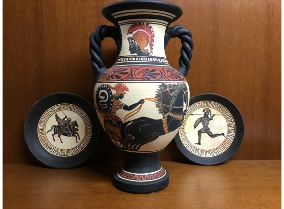 Handmade Greek Vase With Wall Plates