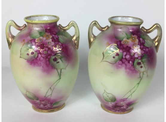 Pair Of Hand-painted Nippon Vases Dual Handle