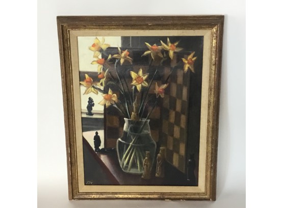 Daffodils & Chess By Patrick Corso Oil On Canvas
