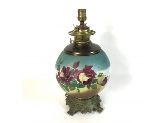 Painted Glass Lamp With Flowers