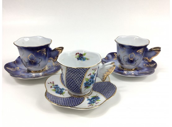Trio Of Royal Bavarian Butterfly Handles Demitasse Cups & Saucers