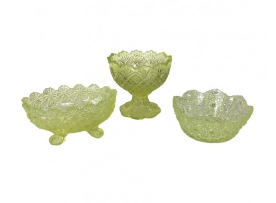 Set Of Three Vaseline Glass Bowls