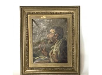 Vintage Oil Painting Man Drinking Wine