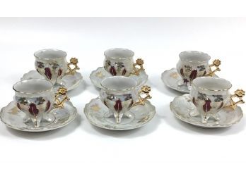 Set Of Six Footed Demitasse Cups & Saucers