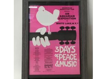 Vintage 1969 Color Woodstock Poster All Aquarian Exposition Framed