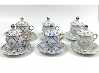 Set Of Six Limoges Demitasse Cups & Saucers With Lids