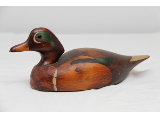 Signed Wooden Carved Duck Decoy