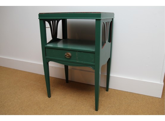 Green Side Table With Hand Painted Top