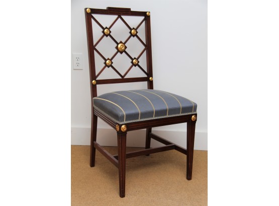 A Radice Arte Mahogany Empire Side Chair With Custom Blue And Gold Fabric