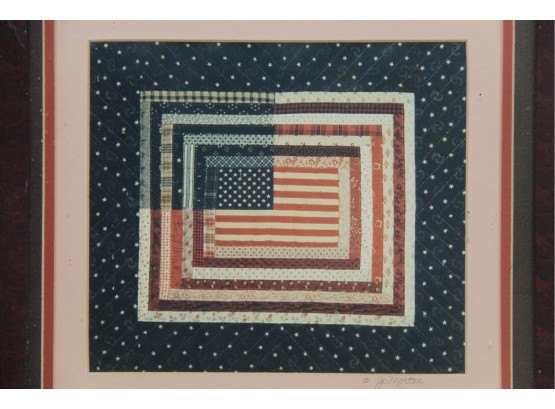 Framed USA Quilted Flag By Jo Morton