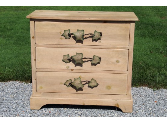 Handmade Pine 3 Drawer Dresser With Leaf Motif Handles