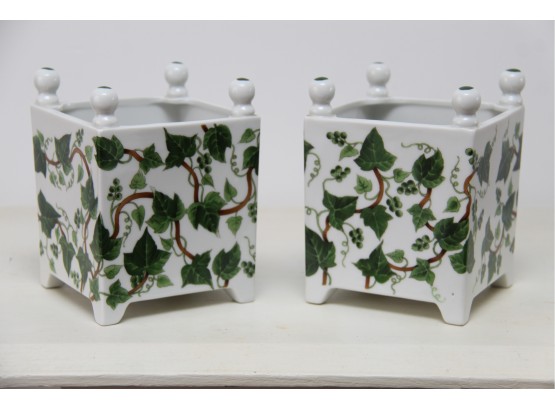 Pair Of Neiman Marcus Hand Painted Planters