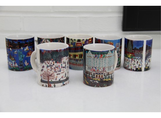 Set Of 7 New York City Christmas Themed Mugs