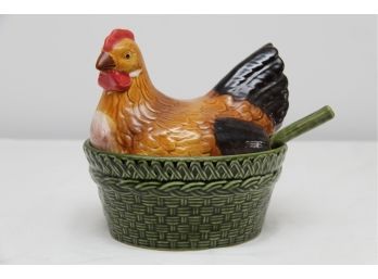 Olfaire Portugal Hand Painted Ceramic Lidded Rooster Jar