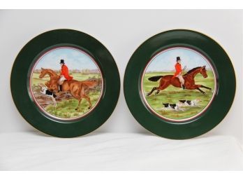 Pair Of Fitz & Floyd 'Tallyho' Porcelain Equestrian Plates