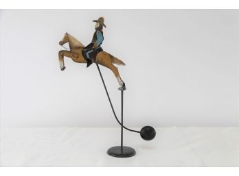 Vintage Metal Horse & Cowboy Balancing Toy With Stand