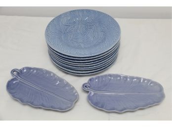 Set Of 8 Nieman Marcus Blue Leaf Dishes