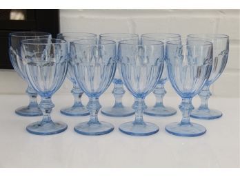 Set Of 9 Blue Glass Water Goblets