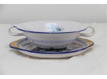 Deruta Porcelain Colander & Serving Plate