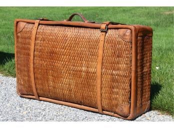 Large Antique Military Wicker Suitcase