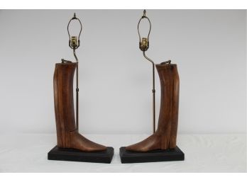 Pair Of Wood Boot Lamps