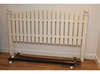 A White Painted Full/queen Headboard With Metal Bed Frame