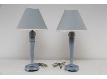 Pair Of Baby Blue Lamps With Coordinating Shades