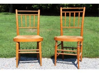 American Sheraton Pair Of Rush Chairs