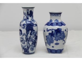 Pair Of Blue & White Painted Vases Including Vierma Woods