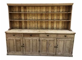 Incredible Antique English Pine Welsh Oversized Dresser Cabinet With Hutch Circa 1840