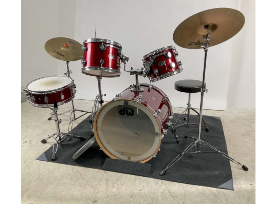 Pacific CX All Maple Shell Cherry Red Peal Drum Kit With Zildjian Cymbals And Pedals