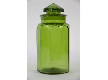 Mid Century Green Colored Glass Canister Jar