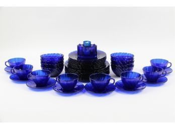 Cobalt Blue Clear Dish Set - 41 Pieces Total
