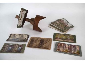 Antique Stereoscope With Photo Collection