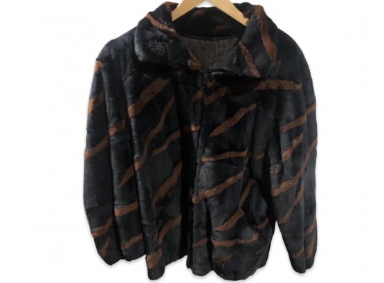 A Brown And Black Fur Coat By Bob Mackie Size Medium