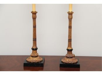 A Pair Of  Empire Gold Painted Candlestick Table Lamps