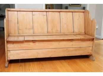 An Antique Pine Mud Room Bench With Storage