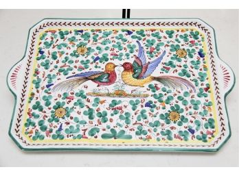 A Hand Painted Love Bird Platter Made In Italy