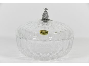 Val St Lambert Crystal Covered Bowl With Pineapple Adornment