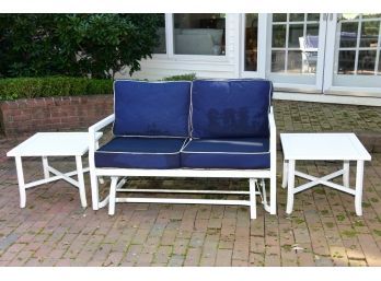 Outdoor Aluminum Rocking Loveseat And Two Aluminum Side Tables