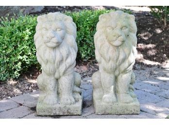 Pair Of Cast Cement Lions