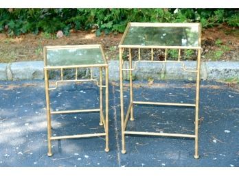 Coordinating Pair Of Mirror Top Metal Accent Tables