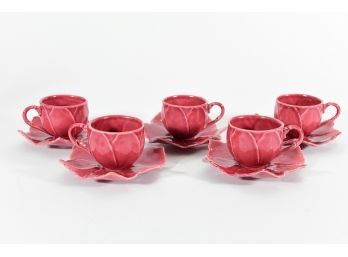 Set Of 5 Flower Cappuccino Cups And Saucers