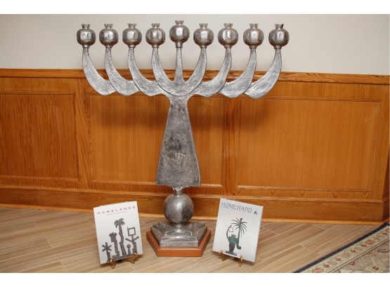 Oded Halahmy (Iraqi-Israeli, B. 1938) Tall Standing  Cast Aluminum Menorah Sculpture Signed And Numbered