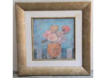 Floral Pastel Painting In A Distressed Bronze Colored Frame