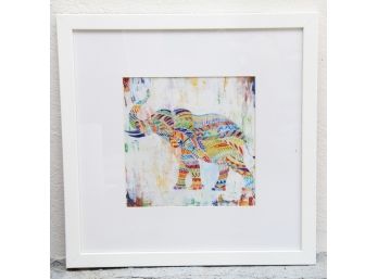 Multi-Colored Elephant Print In A White Frame